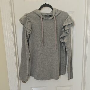 Women's Gray Ruffle-Sleeve Hoodie